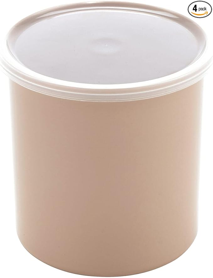 G.E.T. CR-0120-T-EC Round Food Storage Crock w/ Lid, 1.2 Quart, Tan (Set of 4)