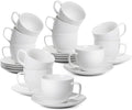 BTaT- Cappuccino Cups with Saucers 8 oz, Set of 12, White Porcelain Coffee Cup and Saucer Set for Latte, Mocha, Tea, Au Lait, Flat White, Dishwasher, Microwave, Freezer and Oven Safe