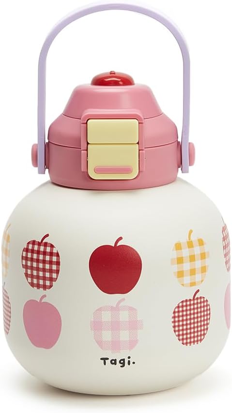 Tagi. Chubby Hulu Tumbler 30oz with Dual-Use lid And Straw, 316L Stainless Steel Insulated Water Bottle, Leak-Proof, Fits in Cup Holder (Imagine Apples)