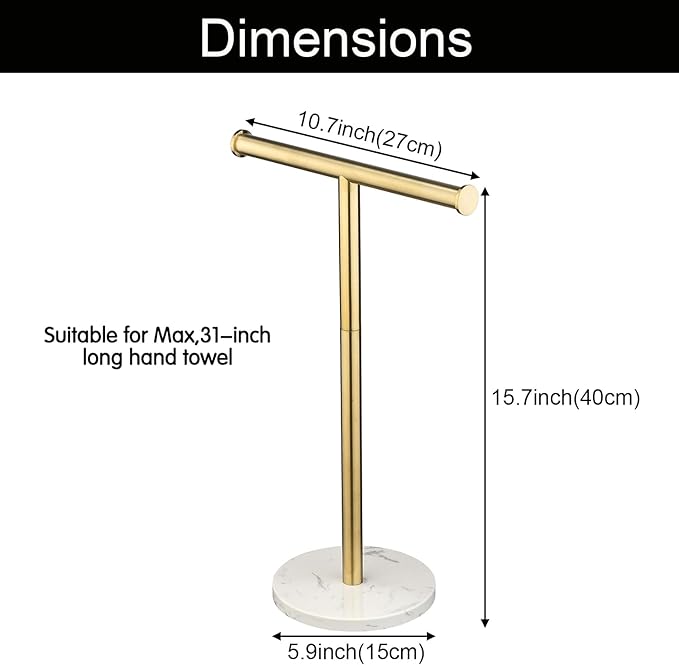 Hand Towel Holder, NEWRAIN Countertop Hand Towel Holder Stand, Stainless Steel Free Standing Hand Towel Rack with Heavy Marble Base, for Bathroom Kitchen & Counter top, Brushed Gold