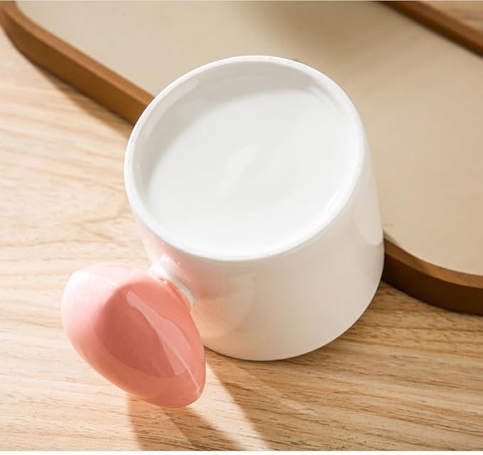 Pearl Ceramic Coffee Mug for Tea Latte Milk Cute Love Shape Cup for Home Office Women Gift 6.5 oz (love pink, 330 ml)
