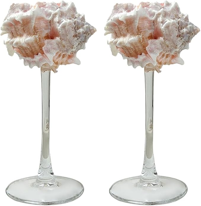 2Pcs Seashell Wine Glasses Wedding Wine Glasses Conch Goblet Martini Cocktail Glass Cup for Birthday Wedding Beach Bridesmaids Anniversary Party(C)