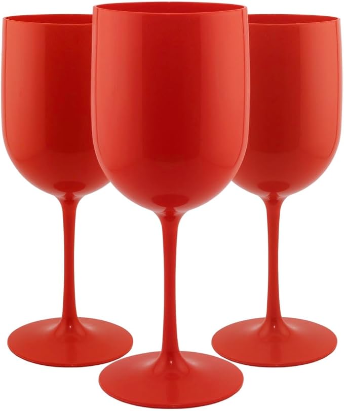 FOX & GRAPES Plastic Stemmed Wine Glasses | Unbreakable/Shatterproof, Reusable, Food Safe, Dishwasher Safe, For Birthday and Party, 16oz (Red, Set of 12)