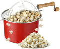 Stovetop Popcorn Maker – 6.5-Quart Popper Pan with Wooden Crank Handle and Internal Kernel Stirrer by Great Northern Popcorn (Red)