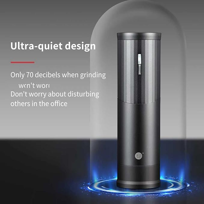 Electric Coffee Grinders, Portable Burr Grinder Capacity 50g w/Magnetic Cover,External Adjustable Setting, Aluminum Alloy Body, 800mAh Battery(Stand not Included) (Gray)