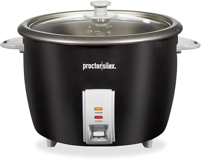 Proctor Silex Rice Cooker & Food Steamer, 30 Cups Cooked (15 Cups Uncooked), Includes Steam and Rinsing Basket, Black (37555)