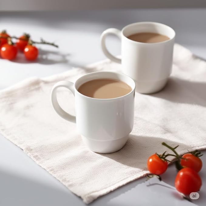 Stackable Porcelain Coffee Mug Set of 4 – 20oz Jumbo Capacity, Space-Saving Ceramic Mugs with Large Handle for Kitchen & Coffee Bar, Microwave & Dishwasher Safe Modern Home Gift