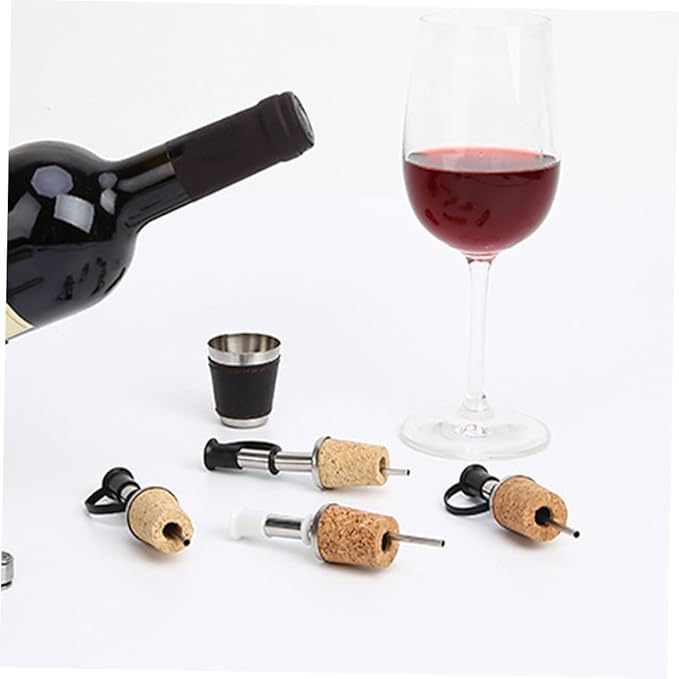 Ciieeo Stainless Steel Wine Pourer Cork Stopper – 8-Piece Set Liquor Bottle Pourer for Home Bars Easy Pour Spout for Wine and Oil Dispensing