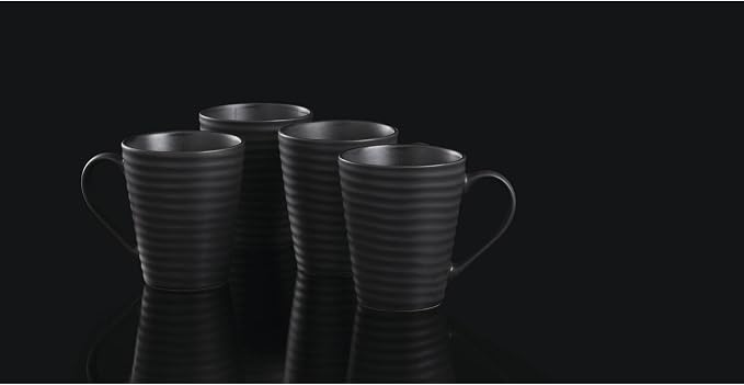 Oneida 895943 Ridge Black Mugs, Set Of 4