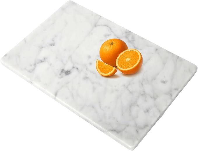 Marble Cutting Board for Kitchen- 12 * 8 Inch Handcrafted Marble Slab for Cheese, Charcuterie, Pastry & Deli – Non-Slip Feet,Rectangular Serving & Chopping Slab for Countertop (White)