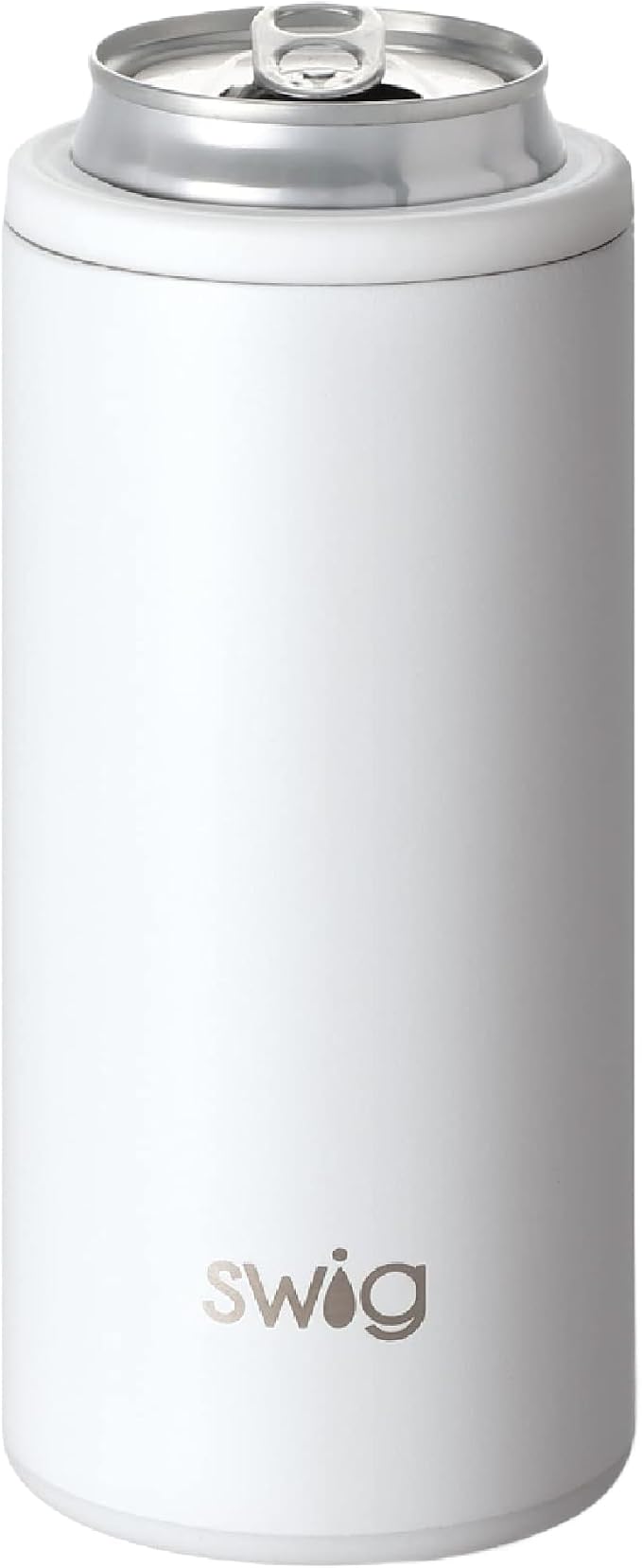 Swig Slim Can Cooler, Insulated Skinny Can Holder, Stainless Steel Cooler for Tall Skinny Cans (White)