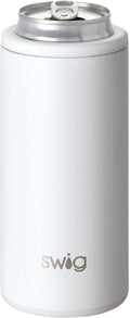 Swig Slim Can Cooler, Insulated Skinny Can Holder, Stainless Steel Cooler for Tall Skinny Cans (White)