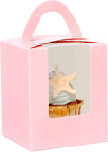 qiqee Pink Cupcake Boxes Individual 100 Packs Cupcake Holders Disposable Single Cupcake Boxes with Window 3.6" 3.6"*4.3" Cupcake Containers