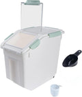 Airtight Flour Storage Container 25 lb Rice Storage Container with Wheels Seal Locking Lid, Food Containers with Measuring Cup& Scoop for Flour, Rice, Grain(Cyan)