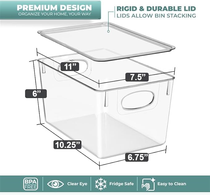 Sorbus 8-Pack Large Clear Plastic Storage Bins with Lids – Kitchen, Pantry, Fridge, Cabinet & Refrigerator Organizers