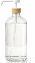 SAVVY & SORTED Glass Dish Soap Dispenser for Kitchen Sink 1 Liter, Hand Soap Dispenser for Bathroom, Refillable Clear Glass Bottles with White Bamboo Pump for Liquid Hand Wash, 34 Fl Oz