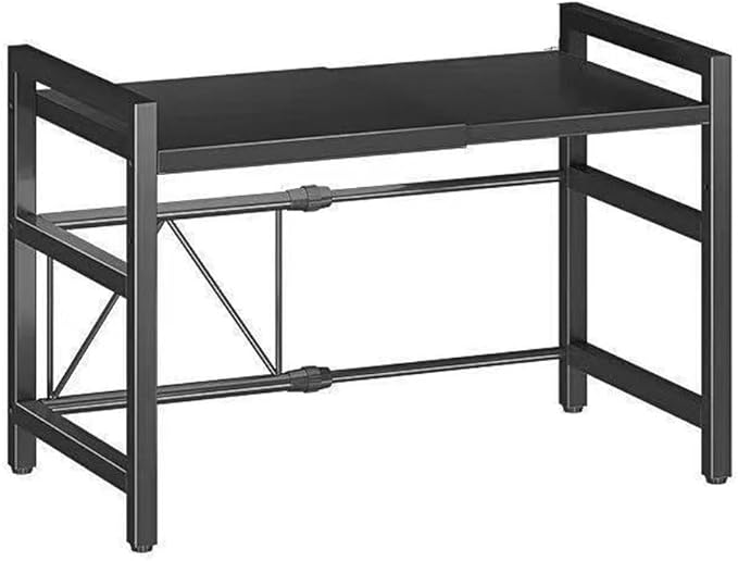 Extendable Microwave Oven Rack, 15.7~24.8" L Expandable Microwave Stand with Storage Shelf Heavy Duty with 6 Hooks and Chopsticks Cutting Board Holder for Kitchen Countertop