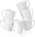 Fine Bone China White Coffee Mugs Set of 6 (12 oz), Ceramic Spiral Pattern Tea Cups, Thin China Coffee Cups, Lightweight Coffee Mugs for Hot Chocolate, Latte, Cappuccino