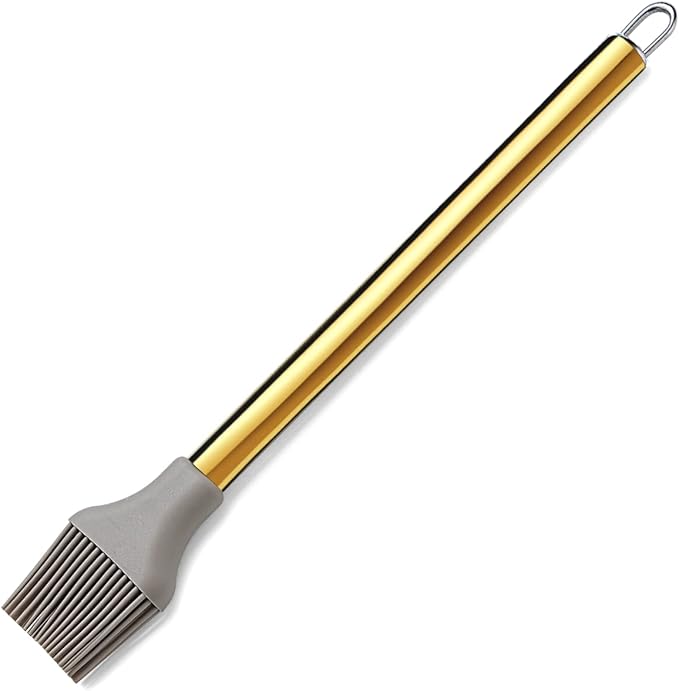 Gold Basting Brush, Berglander Non-stick Silicone Kitchen Brush For Cooking With Titanium Gold Plating Handle, Barbeque Brush, Pastry Brush, BBQ Brush, Dishwasher Safe, Easy to Clean