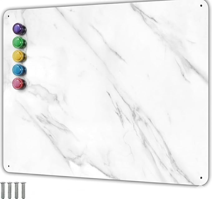 9 inches x 6.5 inches Stainless Steel Plate for Magnets, 3M Adhesive Back, Mounting Screws, Ideal for Magnetic Shelf, Colorful Magnets as a Gift. Mount Anywhere! (Carrara Marble, 1 Pack)