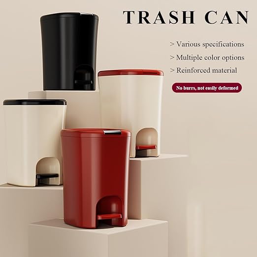 Trash can with lid, Plastic Trash can with Foot Pedal, Suitable for Dining Room, Bedroom, Living Room, Indoor and Outdoor(C,20L)
