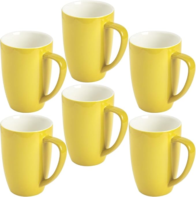 homEdge Porcelain Mug Set, 16 Ounces Cup for Tea, Latte, Mocha, Hot Chocolate, Set of 6, Yellow