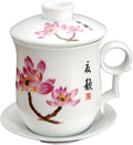 GOLDY&WENDY Chinese Ceramic Tea Mug with Strainer Infuser and Lid and Saucer Anti-scalding Handle Design Personal Tea Cup for Home Office