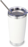 Volhoply 20oz Stainless Steel Tumbler with Lid and Straw,Double Wall Insulated Travel Iced Coffee Mug Fits Car Cup Holder,Powder Coated Cups for Hot and Cold Drinks,Gifts for Women Men（White,1 Set）
