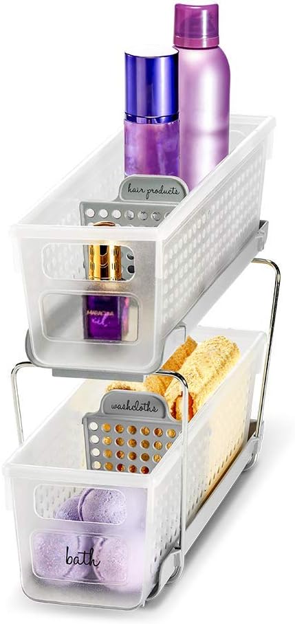 Madesmart 2-Tier Plastic Mini Multipurpose Organizer Bundle with Divided Slide-Out Storage Bins