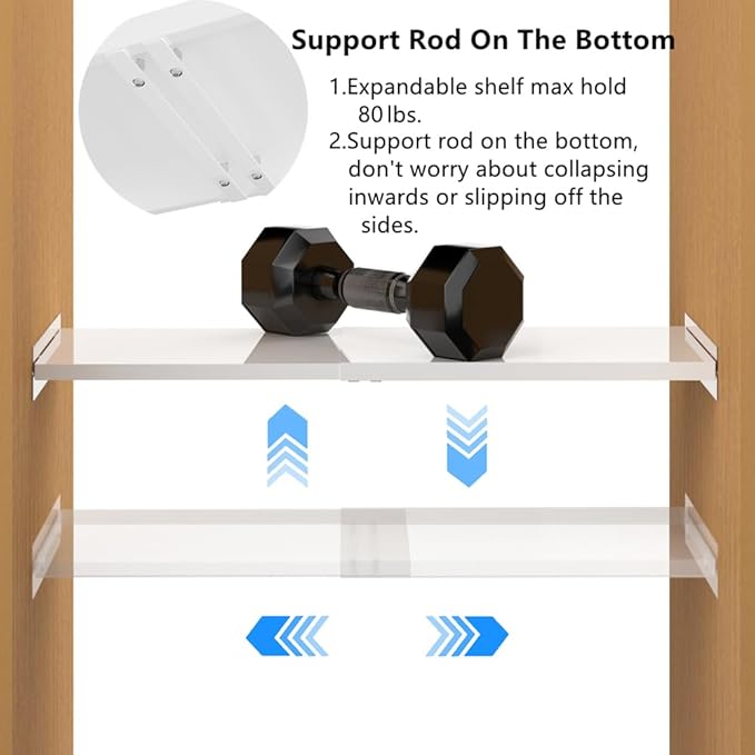 Large Closet Organization Shelf with Strong Adhesive, Adjustable Wardrobe Shelves Organizer System Shelf for Kitchen Cabinet Under Sink 15.7''W