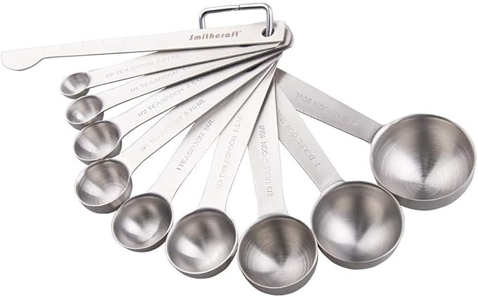 Smithcraft Measuring Cups and Spoons Set, 18/8 Stainless Steel Measuring Cups and Spoons for Kitchen & Baking, Heavy Duty Metric & US 8 Measuring cups, 9 Measuring Spoons Set