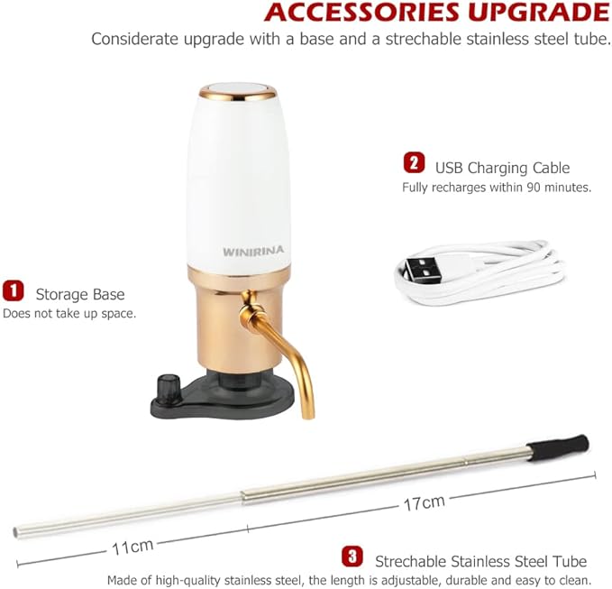 Electric Wine Aerator Dispenser Electric Smart Decanter Professional USB Rechargeable Wine Decanter With Upgraded Adjustable Stainless Steel Telescopic Connecting Tube Wine Gift for Mom Wife…