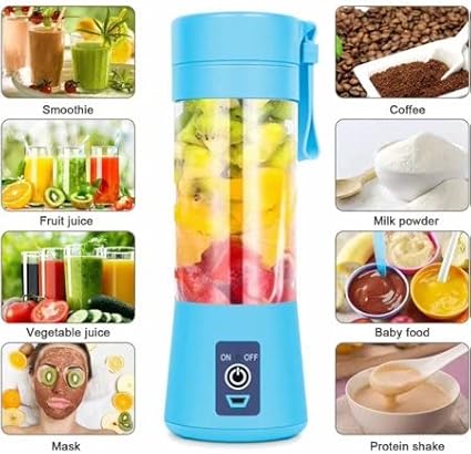 Portable Blender Smoothies Personal Blender Mini Shakes Juicer 380 ml Cup USB Rechargeable Cordless Shaker Bottle (Blue), 8x3 (Q2-6888)