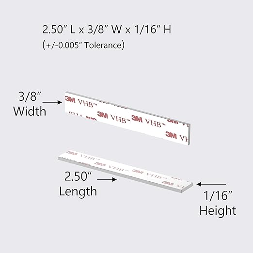 N52-2.5" x 3/8" x 1/16" - 12 Pack, Powerful Rare Earth Rectangular Magnet with 3M 4920VHB Adhesive, Neodymium Bar Magnets, Self Adhesive Block Magnet, Strong Neodymium Magnets Strips