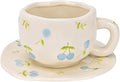 Koythin Ceramic Coffee Mug with Saucer Set, Cute Creative Fresh Fruit Cup Unique Irregular Design for Office and Home, 10 oz/300 ml for Latte Tea Milk