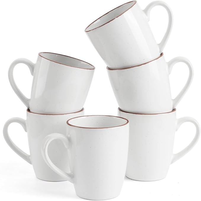 famiware Venus Coffee Mugs for 6, 13 oz Mug Set, Dringking Cup with Handle for Coffee, Tea, Cocoa, Milk, White