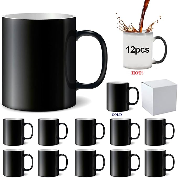 Sublimation Mugs, Cups 11oz Sublimation Ceramic Blank Coffee Mugs,White Cups, Sulimation Blanks, Blank White Mugs-36 pack bulk bundle (12pc magic black single box)