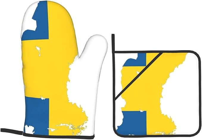 Swedish Flag Map Print Oven Mitts and Pot Holders Set,for Kitchen Baking Cooking,BBQ Outdoor Use