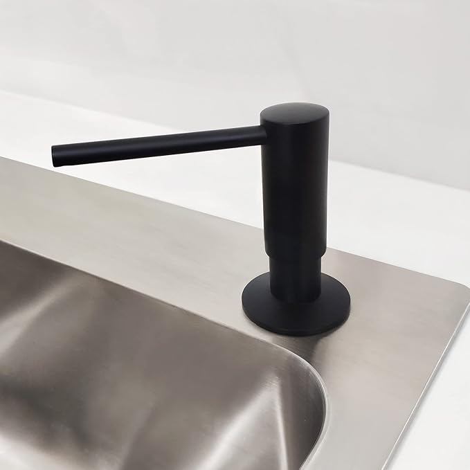 EADOT Matte Black Built in Dish Soap Dispenser for Kitchen Sink, Under Counter Brass Pump Head Hand Soap Pump with 17 OZ PET Soap Bottle Refill from Top, Undermount Brass Liquid Soap Dispenser