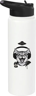 Cat With Headphones Milk Pizza Retro Alien Nostalgia Stainless Steel Insulated Water Bottle