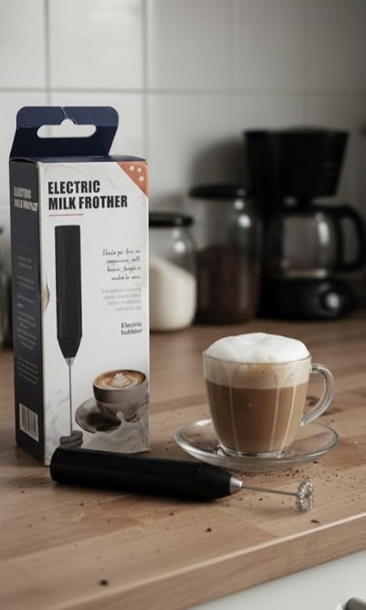 Electric Milk Frother, Handheld Coffee Foam Maker with Stainless Steel Stem, Battery Operated Whisk for Lattes, Cappuccinos, Hot Chocolate