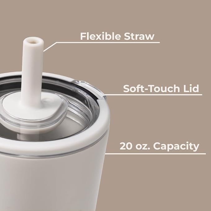 HydroJug Everyday Tumbler 20 oz, Ceramic-Lined Straw Cup, Linen