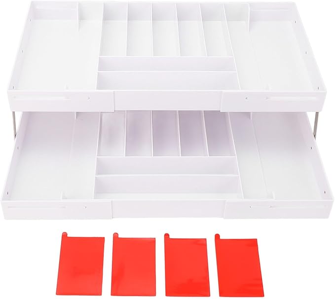 TOPINCN 2 Tier Collapsible Multi Level Drawer Organizer Tray, Folding Smart Drawer Storage, Expandable for Makeup, Jewelry, Silverware, Utensils, Kitchen Office Supplies
