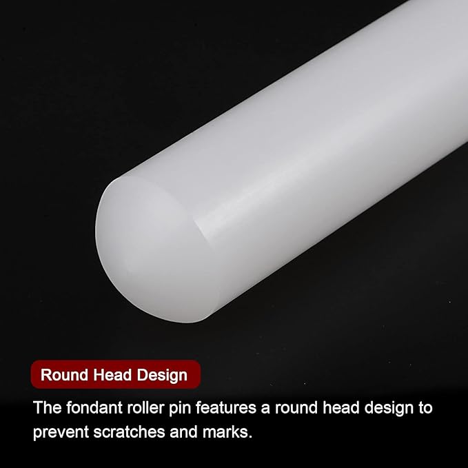 HARFINGTON Fondant Rolling Pin PP 50cm x 2.5cm Non Stick for Baking White