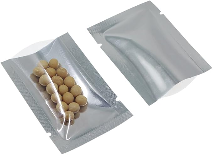 Silver Aluminum Foil Pouch Heat Seal Plastic Open Top Flat Vacuum Packing Mylar Bag Food Small Sample Mylar Storage (200, 7x10cm(2.7x3.9 inch))
