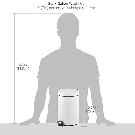 mDesign Pedal Bin — Metal Waste Bin with Pedal, Lid and Plastic Bucket Insert — for Bathroom, Kitchen, and Office — 3 Litre Household Rubbish Bin with Ergonomic Design — White