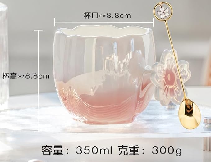 Pearl Ceramic Coffee Mug for Tea Latte Milk Cute Love Shape Cup for Home Office Women Gift 6.5 oz (cherry pink, 350 ml)