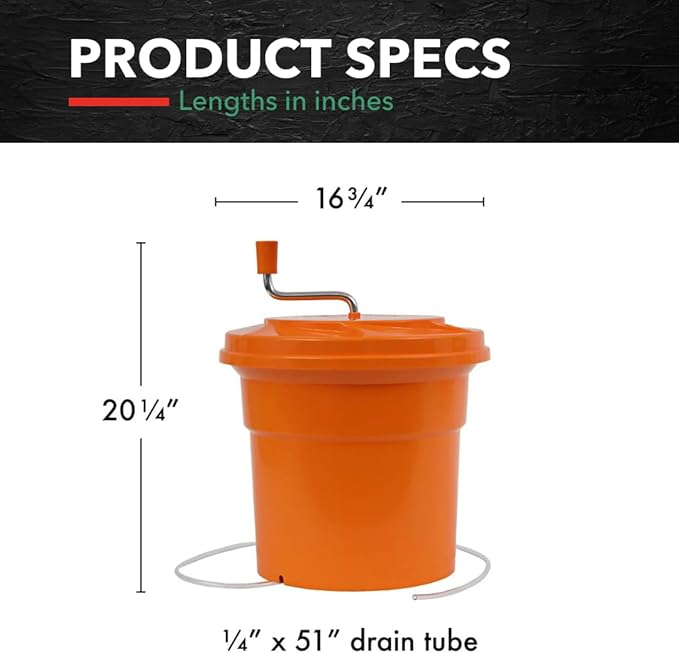 5-Gallon Salad Spinner - Manual Lettuce Dryer, High-Capacity, Orange, Plastic Spinner for Efficient Greens Drying in Commercial Kitchens