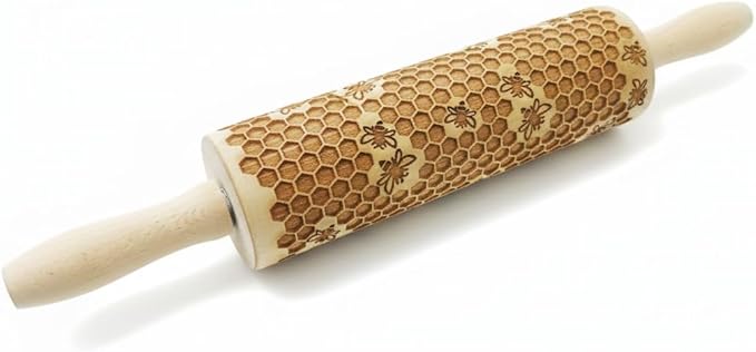 HONEYCOMB EMBOSSING ROLLING PIN LASER ENGRAVED ROLLING PIN WITH BEES PATTERN FOR HOMEMADE COOKIES