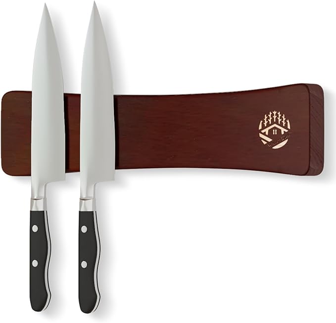 Magnetic Knife Holder for Wall 10 Inch, Premium Oak Wood Magnetic Knife Strip with N52 Super Strong Magnets, No Drilling Wooden Knife Rack Bar for Kitchen Knives & Tools-Renter Friendly